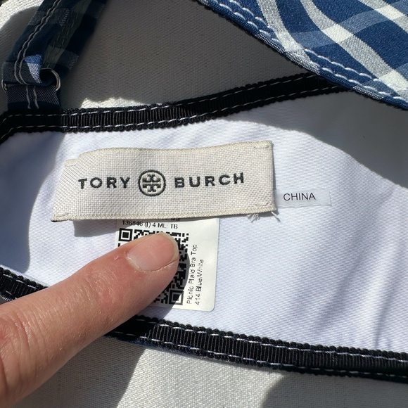 TORY BURCH Picnic Plaid Bra Top ASO J Lo Silk Vintage-Inspired Retro Blue S 4 - Picture 7 of 9